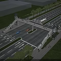 Urban Road Infrastructure With Pedestrian Overpass Vehicles Buses Pedestrians And Green Belts