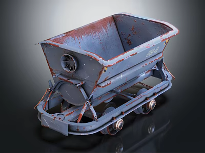 Vintage Rusted Metal Mine Cart With Railway Wheels And Classic Structure 3d model