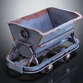 Vintage Rusted Metal Mine Cart With Railway Wheels And Classic Structure