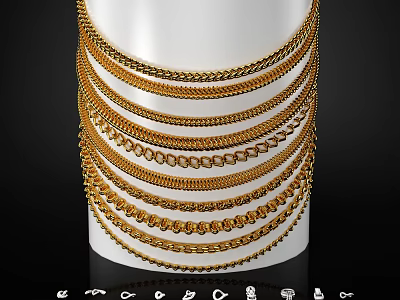 Multiple Layered Gold Chain Necklaces On White Mannequin Fashion Jewelry 3d model
