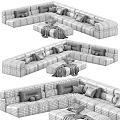 Comfortable Modern Sectional Sofa in Various Colors with Cushions and Ottoman