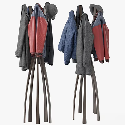Clothes on Metal Coat Racks Gray Red Blue Jackets in Various Styles Simple Modern 3d model