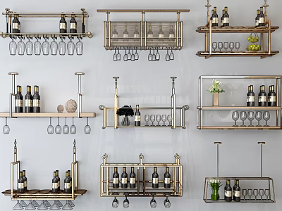 Stylish Metal Wine Cabinet Designs With Shelves For Wine Bottles And Glasses 3d model