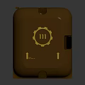 Brown Compact Electronic Device With Ventilation Slots Golden Logo And Text 3d model