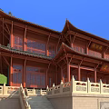 Traditional Ancient Chinese Architecture With Multi Tiered Roof Red Eaves Stone Steps And Front Square