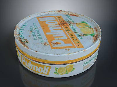 Pulmoll Eukalyptus Lemon Flavored Throat Lozenges In Vintage Tin Container 3d model
