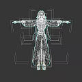 3D Anime Character Model with Orange Hair Black Robe Pink Sash and Outstretched Arms