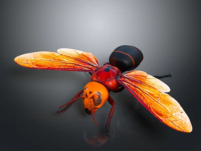 Realistic Wasp With Orange Wings Red Body And Black Abdomen Detailed Closeup 3d model