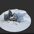 Snow Covered Detached Villa Surrounded By Pine Trees In Winter Scenery