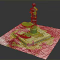Green Water Fountain On Square Concrete Base With Red Brick Paved Ground And Drainage Grate