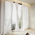 White Sheer Curtains For Indoor Window With Sunlight Filtering Through Trees Outside