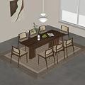 Minimalist Wooden Dining Table Set With Six Chairs Fruit Bowl And Modern Pendant Light