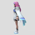 Detailed Pink Haired Winged Fantasy Character In White Blue Outfit With Magic Staff