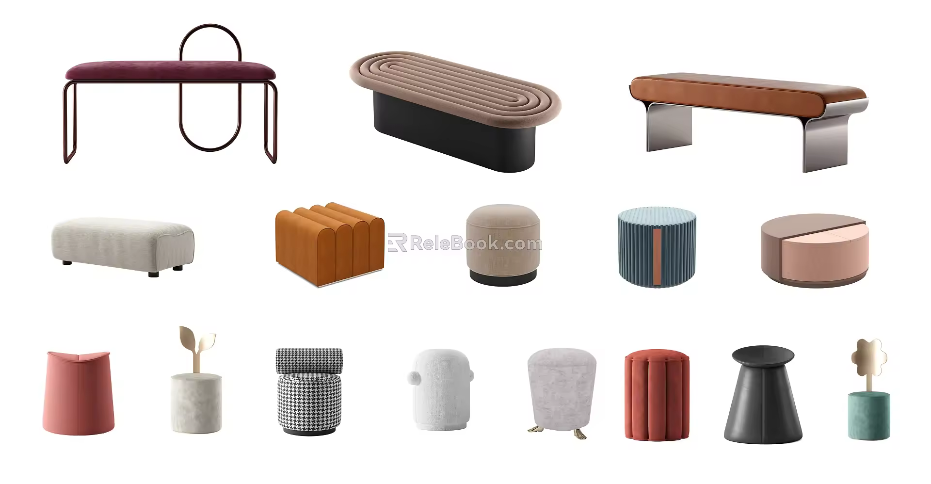 Modern Sofa Stool Bench Casual Bench Round Stool 3d model
