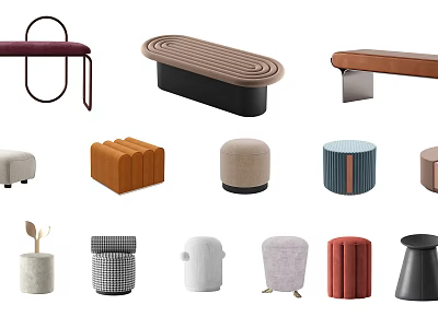 Various Designed Sofa Stools In Different Colors And Shapes For Home Decor 3d model