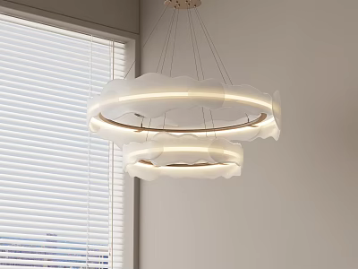 Modern Double Ring Chandelier With White Wavy Shade And Soft Lighting In Minimalist Interior 3d model