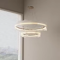 Modern Double Ring Chandelier With White Wavy Shade And Soft Lighting In Minimalist Interior