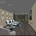 SPA Sauna Modern Interior With Comfortable Lounge Seats Wooden Decor And Natural View