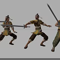 Sword Wielding Game Movie Character In Traditional Yellow Top Dark Pants Various Dynamic Poses