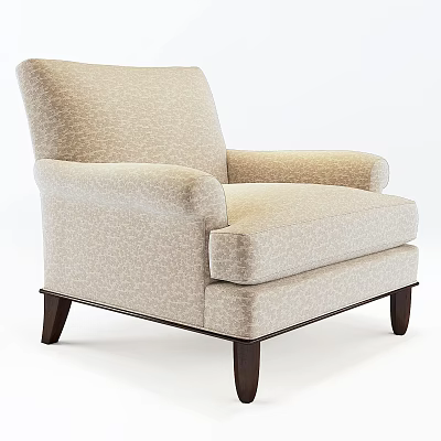Comfortable Modern Single Sofa With Beige Fabric Upholstery And Wooden Legs 3d model
