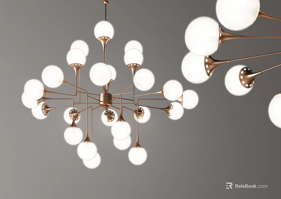 Modern Elegant Chandelier With White Globe Lights And Metal Frame Design 3d model 