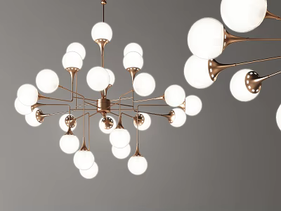 Modern Elegant Chandelier With White Globe Lights And Metal Frame Design 3d model
