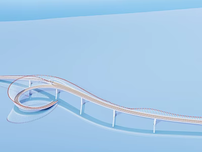 Modern Spiral Bridge Architectural Design Over Blue Water Surface With Reflection 3d model