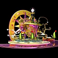 Ornate Stage With Gold Purple Decorations Carousel Structure Clock And Green Ornaments