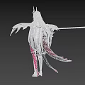 Fantasy Female Character With Long White Hair Pink White Outfit Horns Wings And Ornate Weapon 3d model