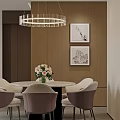 Elegant Restaurant Interior With Crystal Chandelier Decorative Paintings Round Table Wooden Wall And Upholstered Chairs