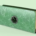 Green Wallet With Cracked Texture Round Decorative Clasp Open State Light Colored Lining 3d model