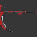 Red Mechanical Weapon Design Featuring Curved Blade Long Handle And Modern Structure 3d model