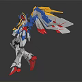 Detailed Winged Robot Character With Blue Yellow Red White Mecha Standing Pose Figure