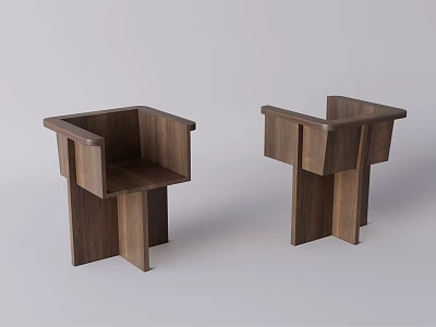 Modern Wooden Dining Chairs With Square Armrests And Minimalist Geometric Design 3d model