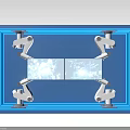 Blue Framed Structure With White Mechanical Arms And City Lights Display Screen 3d model