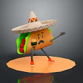 Anthropomorphic Taco Decorative Toy With Sombrero Mustache Holding Burger Orange Shoes On Orange Platform