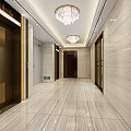 Modern Elegant Elevator Hallway Interior With Marble Floor And Crystal Chandeliers 3d model