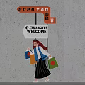 Popular Photo Check in Spot with Welcome Signage Shopping Bags and Female Figure