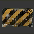 Worn Road Barrier Block With Yellow Black Diagonal Stripes And Graffiti