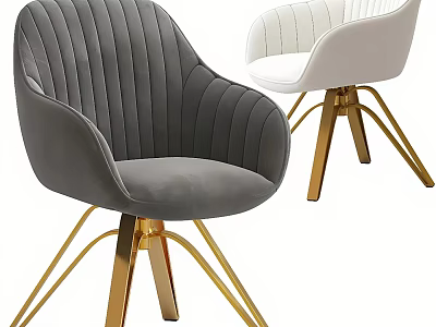 Modern Gray And White Velvet Accent Chairs With Curved Backrest And Golden Legs 3d model