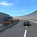 Urban Road Infrastructure Featuring Sound Barriers Median Strip With Flowers And Vehicles
