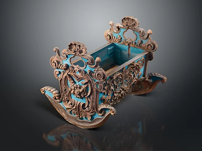 Vintage Copper Blue Decorative Storage Box With Intricate Carved Ornamental Patterns 3d model
