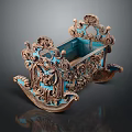 Vintage Copper Blue Decorative Storage Box With Intricate Carved Ornamental Patterns