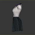 Stylish White Short Sleeve Blouse With Blue Collar Buttons And Green Pleated Skirt