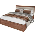Wooden Double Bed with Upholstered Headboard Storage Drawers and Decorative Pillows