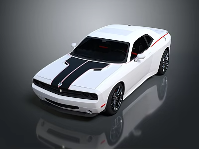 White Muscle Car With Black Stripes Sleek Body And Sporty Design 3d model