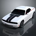 White Muscle Car With Black Stripes Sleek Body And Sporty Design