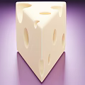 Triangular Pale Yellow Cheese Wedge With Holes On Purple Background 3d model