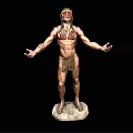 Tribal Style Game Movie Character With Chest Tattoos Headpiece And Stone Base Arms Outstretched