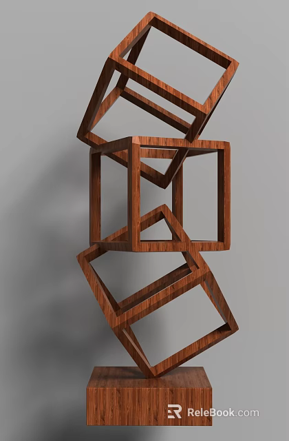Geometric Wooden Decorative Ornament Set With Stacked Frame Design For Home Decor 3d model 